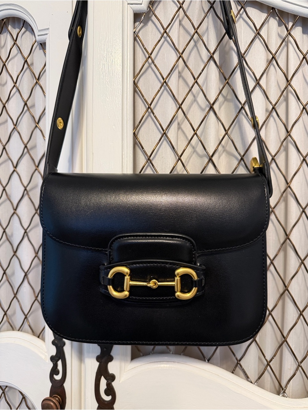 Classic Black Leather Shoulder Bag with Gold Hardware